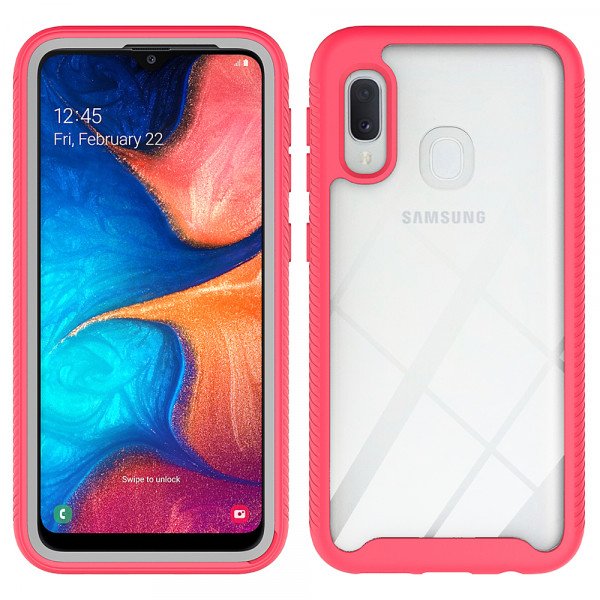 Wholesale Samsung Galaxy A20 / A30 Clear Dual Defense Hybrid Case (Hot Pink)